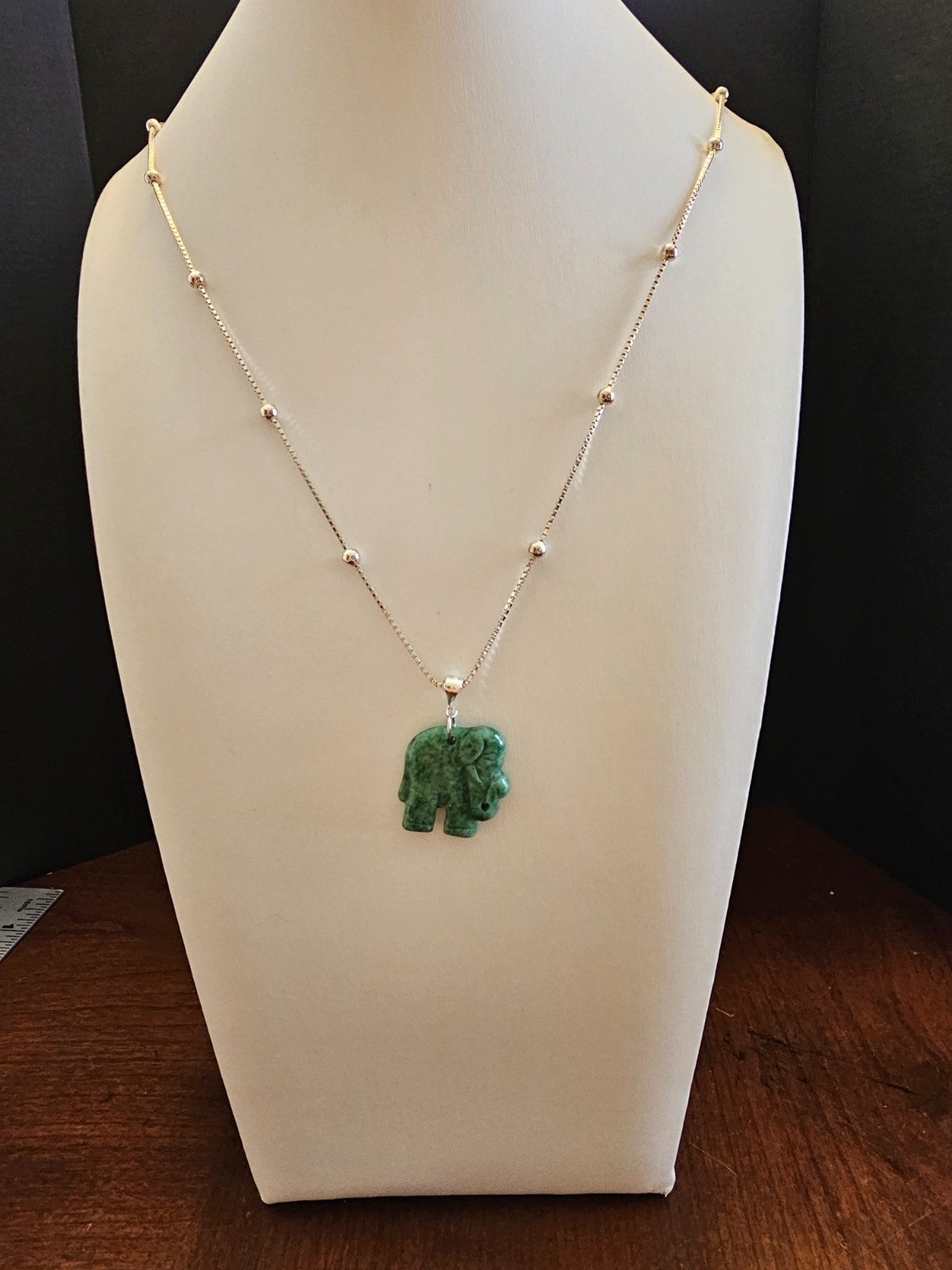 36 in Sterling Silver Lucky Jade Elephant Necklace