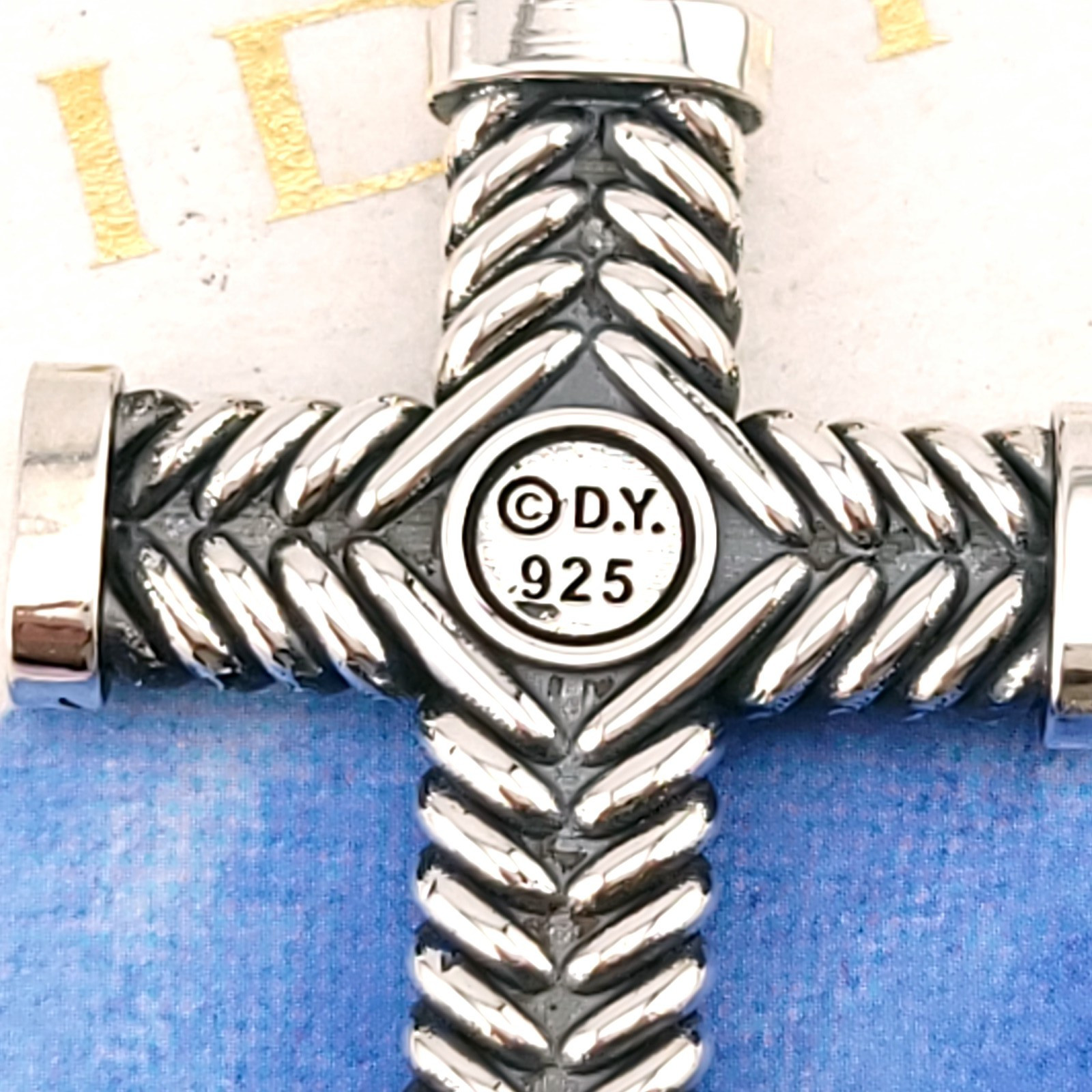 David Yurman Sterling Silver 27×45 Chevron Cable Cross Crucifix Amulet Pendant