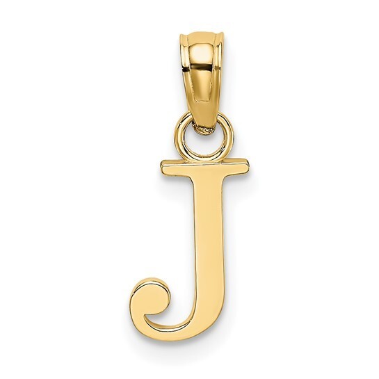 10K Solid Gold J Initial Letter Alphabet Charm Pendant 1/2 ” Long Block Font