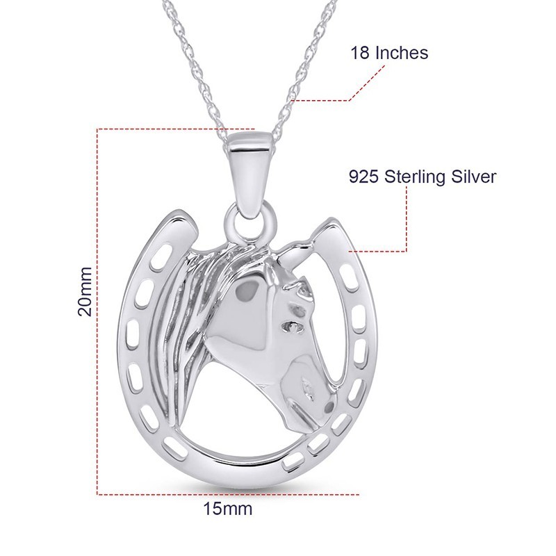 Horse Horseshoe Pendant Charm Sterling Silver 925