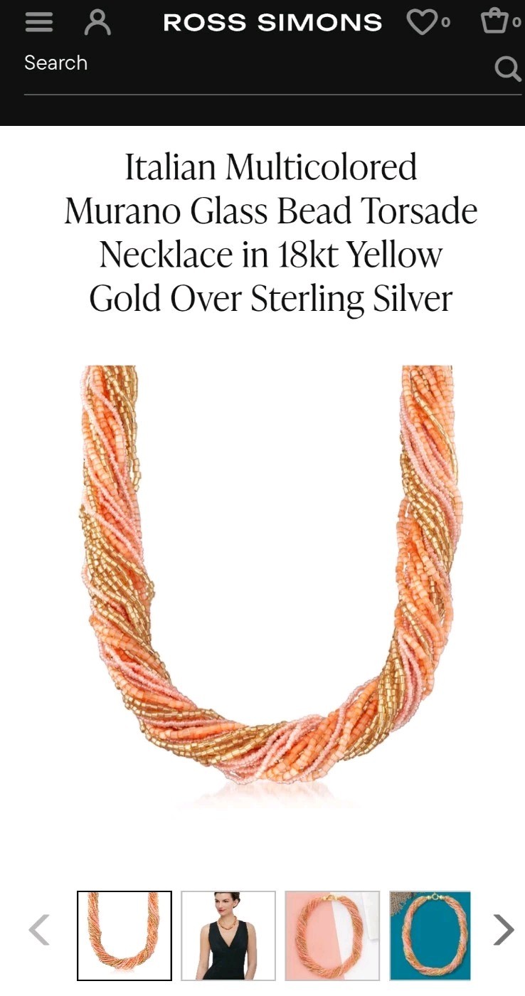 $200 Ross Simons 18k/Sterling Silver Murano Coral Gold multi strand Necklace