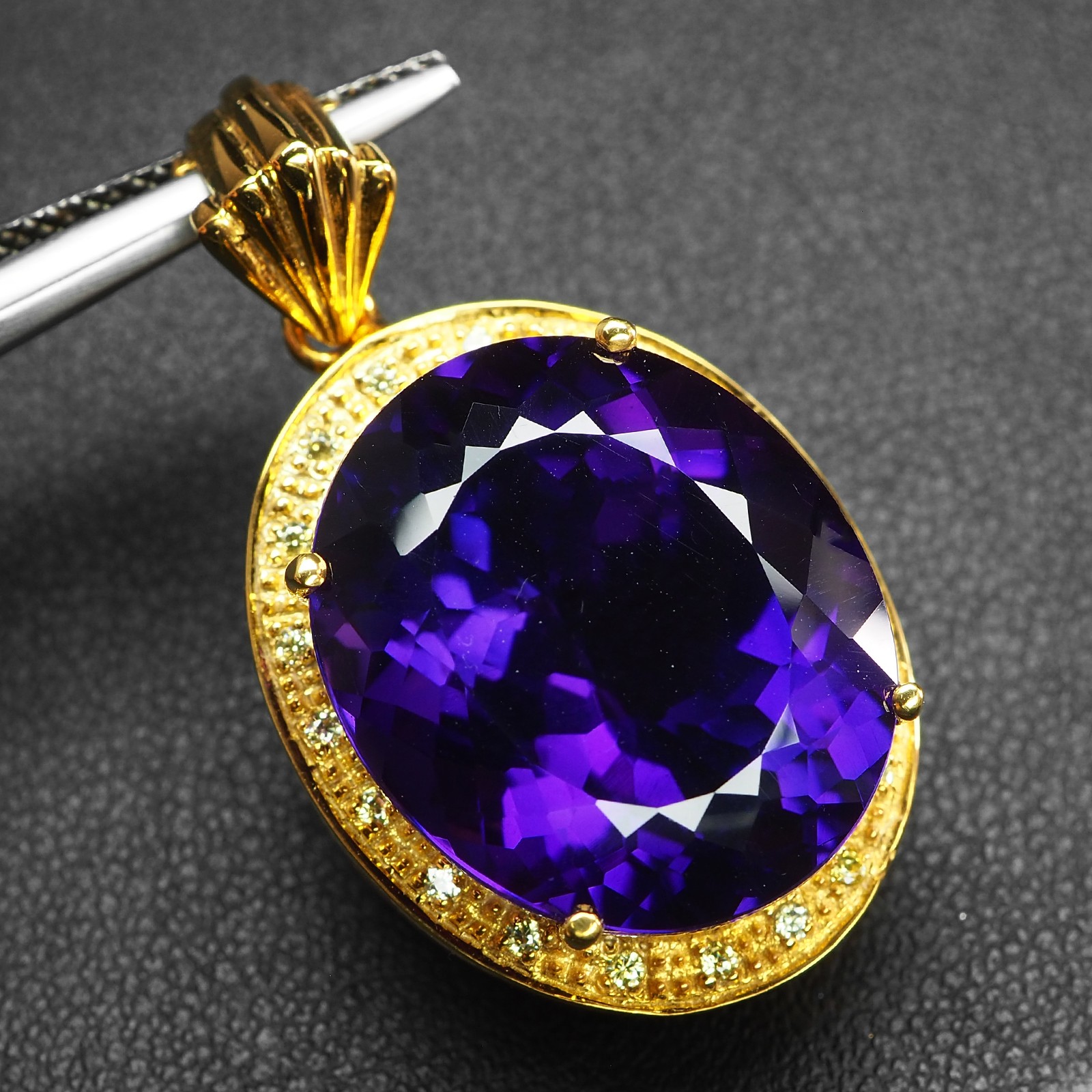 24K Gold 925 Sterling Silver Pendants Dazzling Rich Purple Amethyst Oval 22.15Ct