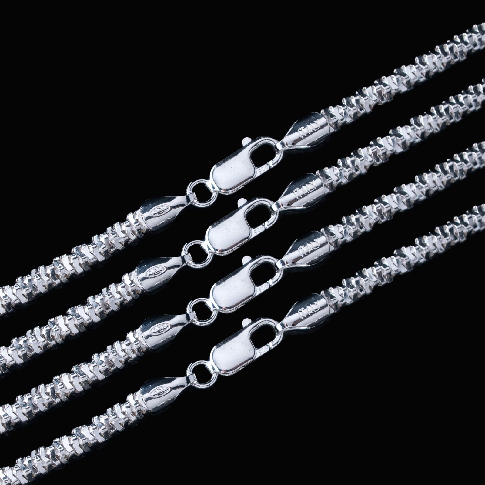 4MM Diamond Cut Sparkle Ice Rock Chain Real 925 Sterling Silver Necklace ITALY