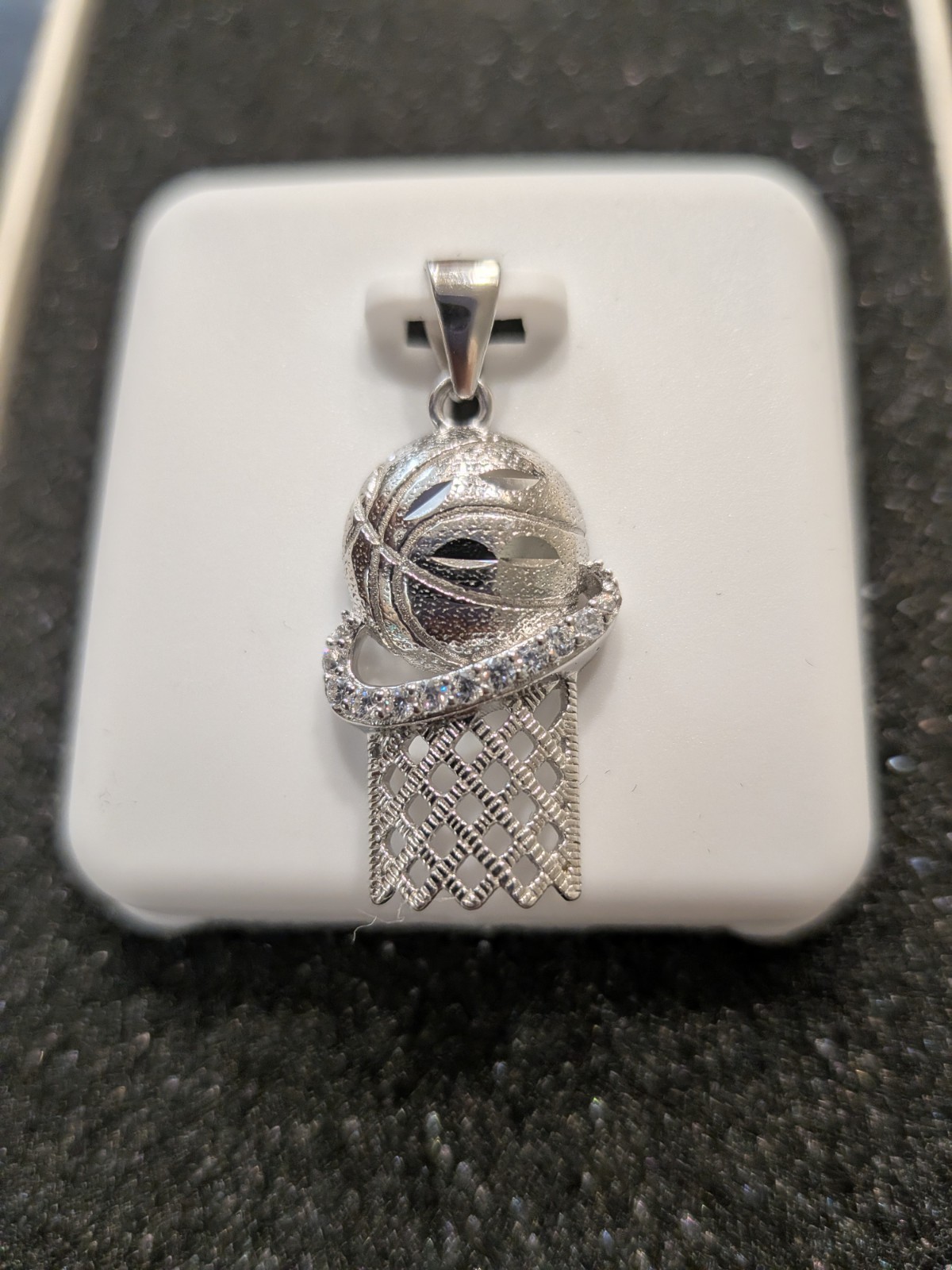 Basketball Hoop Pendant, Moissanite Stones, Solid 925 Sterling Silver Vvs1 D