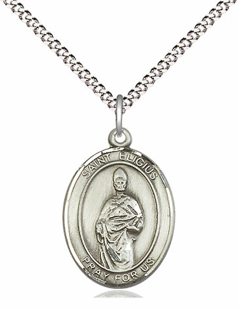 St. Eligius Medal in 3/4″ Fine Pewter, 18″ Rhodium Plate Clasp Chain