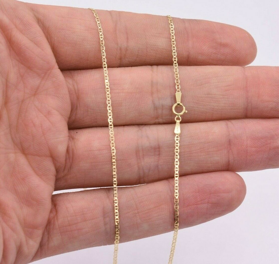 1.4mm Mariner Anchor Link Chain Necklace Real 10K Yellow Gold 22″