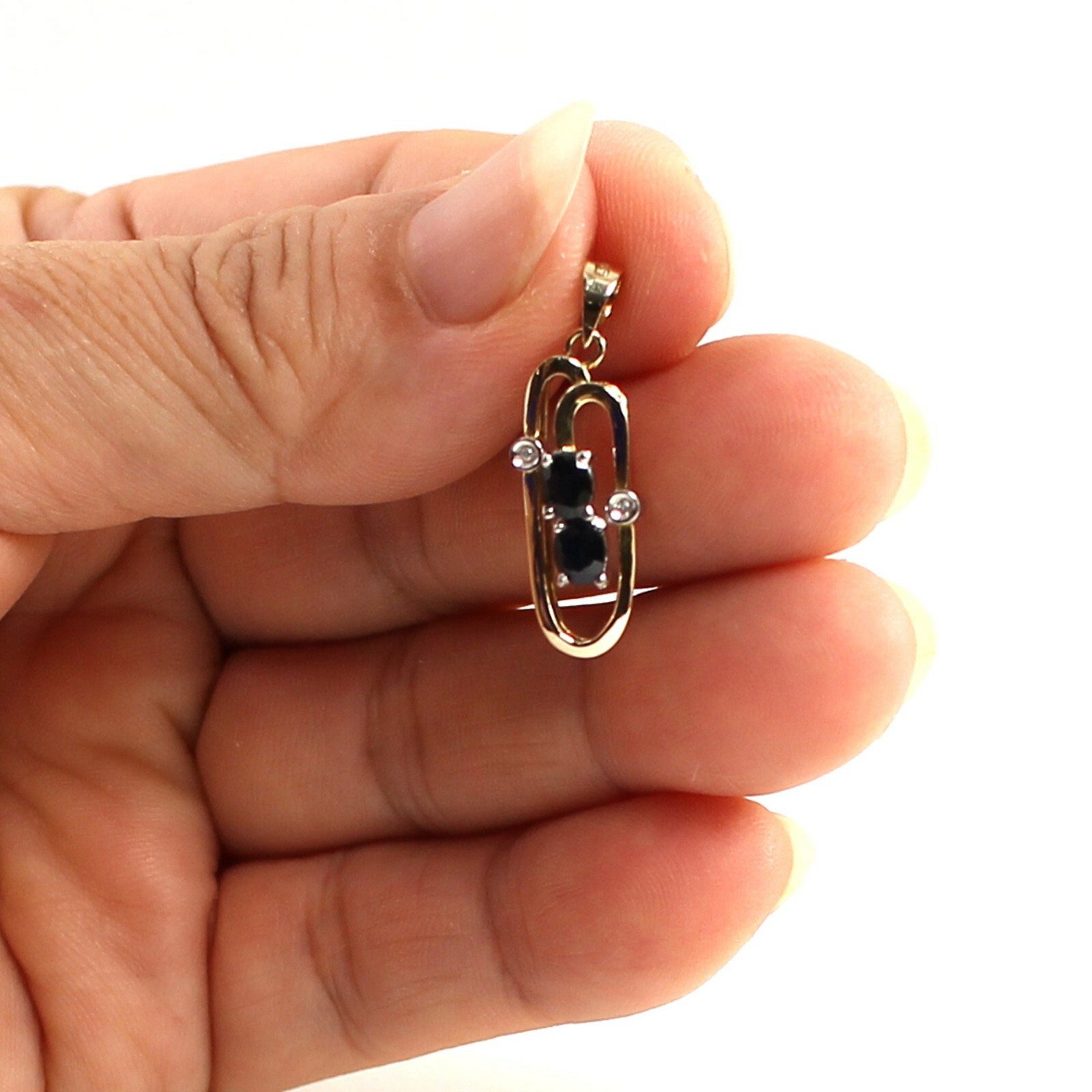Unique Design 14KT Yellow Solid Gold Genuine Diamond Sapphire Pendant TPJ