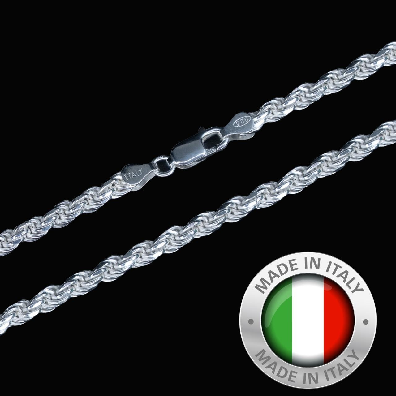 Classic Rope Chain Real Solid 925 Sterling Silver 4mm 18″ – 26″ Necklace ITALY