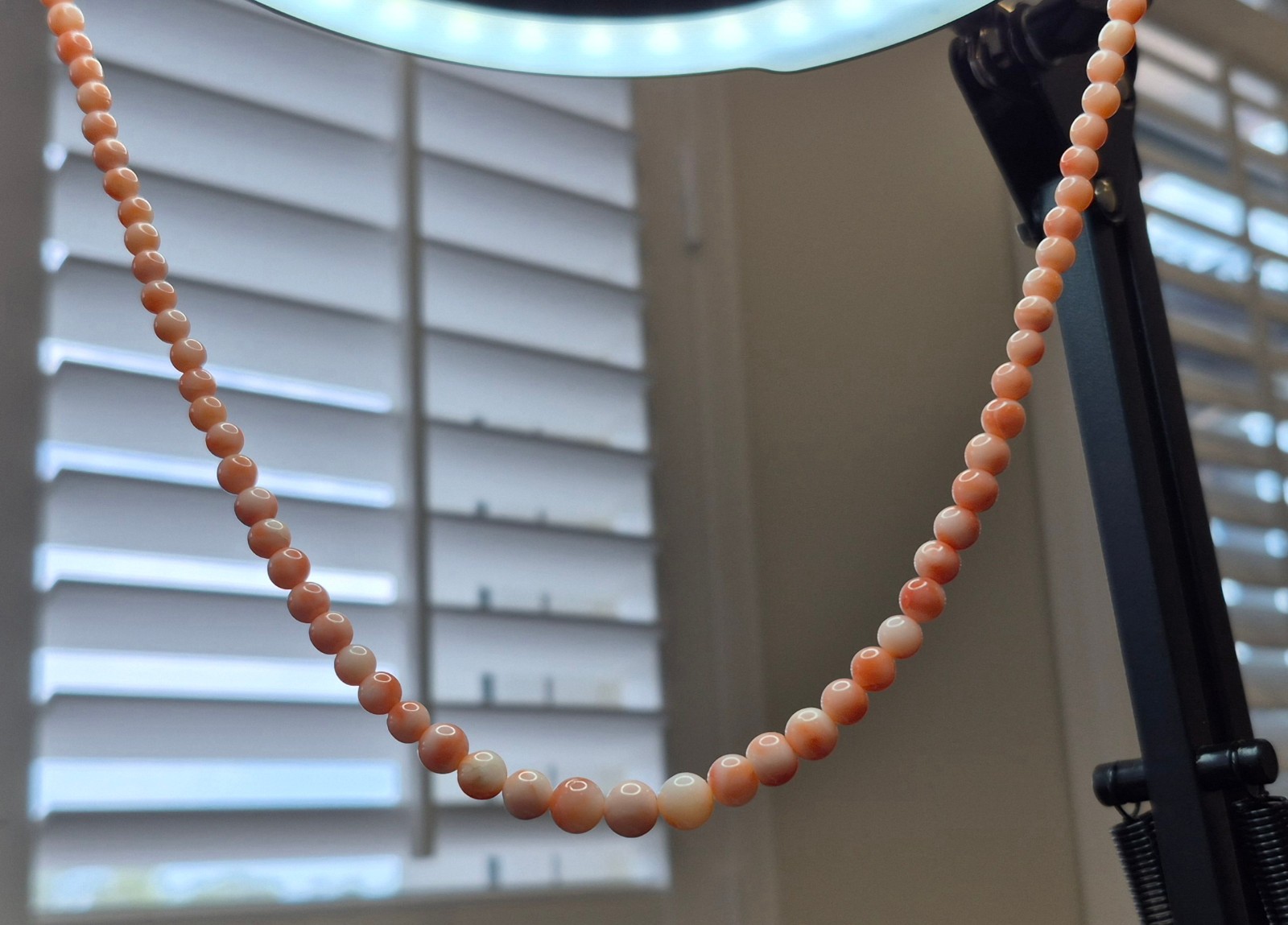 Hawaiian Pink Coral Necklace, 21″, Angel-Skin Color, From Maui In Mid-1980s