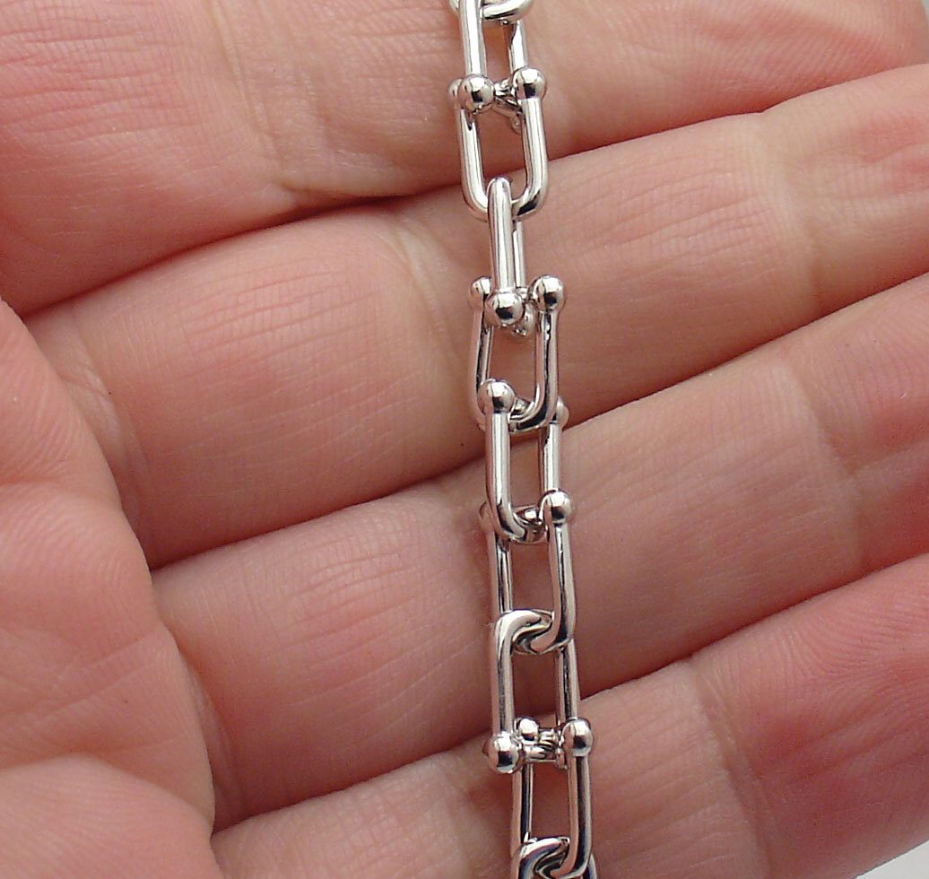 Solid U Link Hardware Chain Bracelet or Necklace Anti-tarnish Real Solid Silver