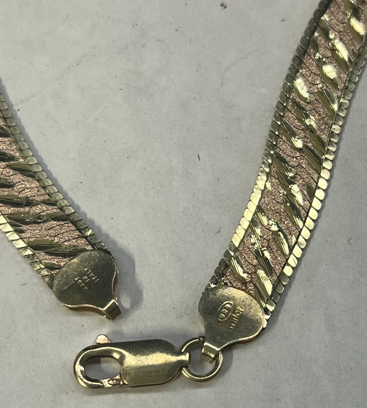 Milor Sterling Silver Reversible Herringbone Chain Necklace 18″ Long Gold-Tone