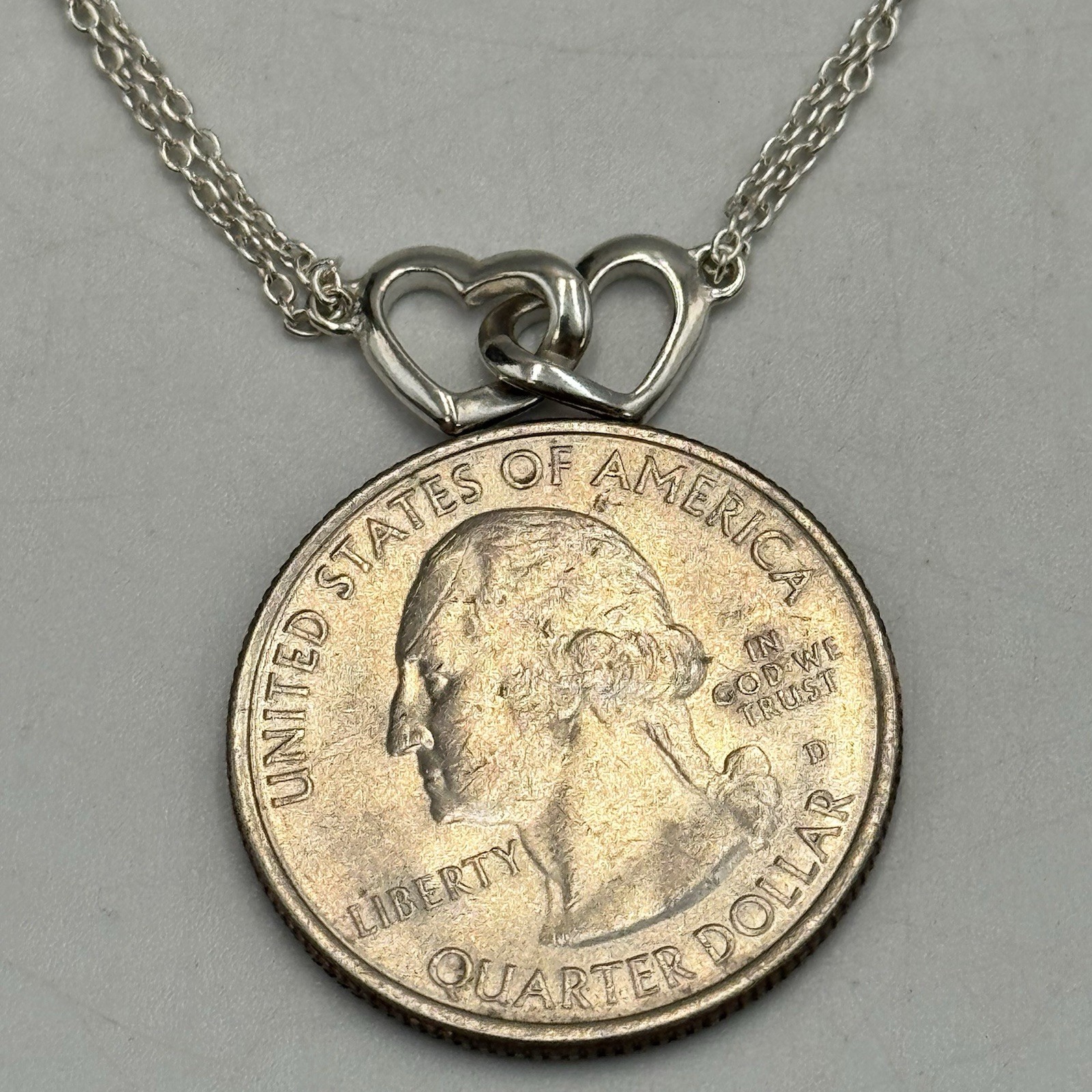 EFY Marked Sterling Silver 925 Double Heart Double Chain 17″ Necklace 3.8g
