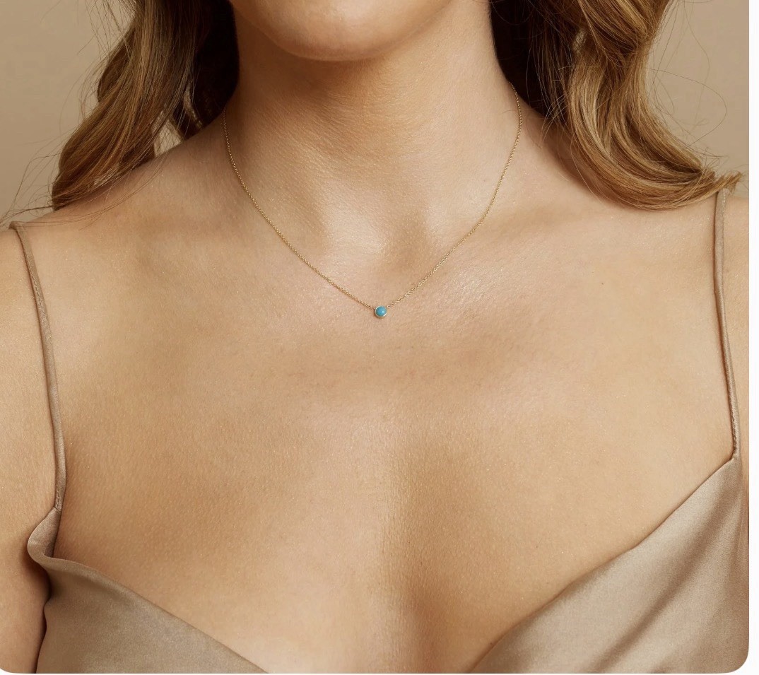 Baby Gold Turquoise Gold Necklace 18 Inch Long New In Box Great Gift