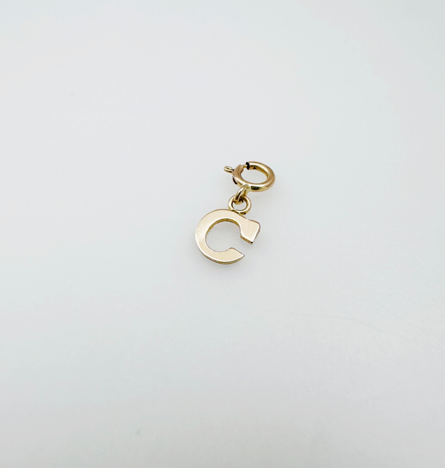 14K Solid Yellow Gold Mini/Very Small ‘C’ Initial Charm Pendant w/Spring Clasp