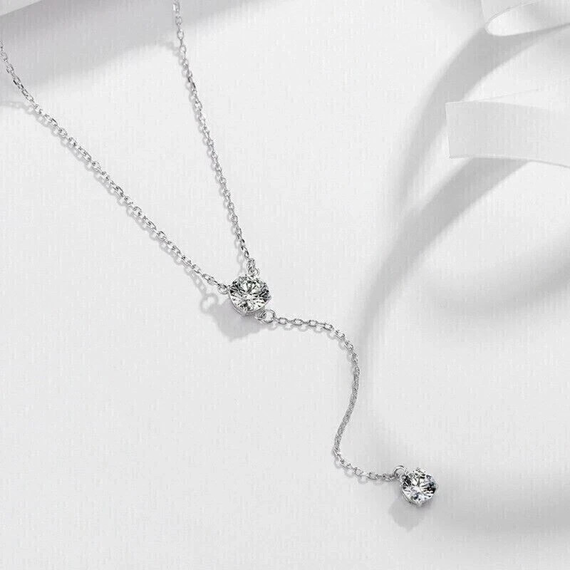0.75Ct Round Lab Created Diamond Y lariat Necklace Pendant 14k White Gold Plated