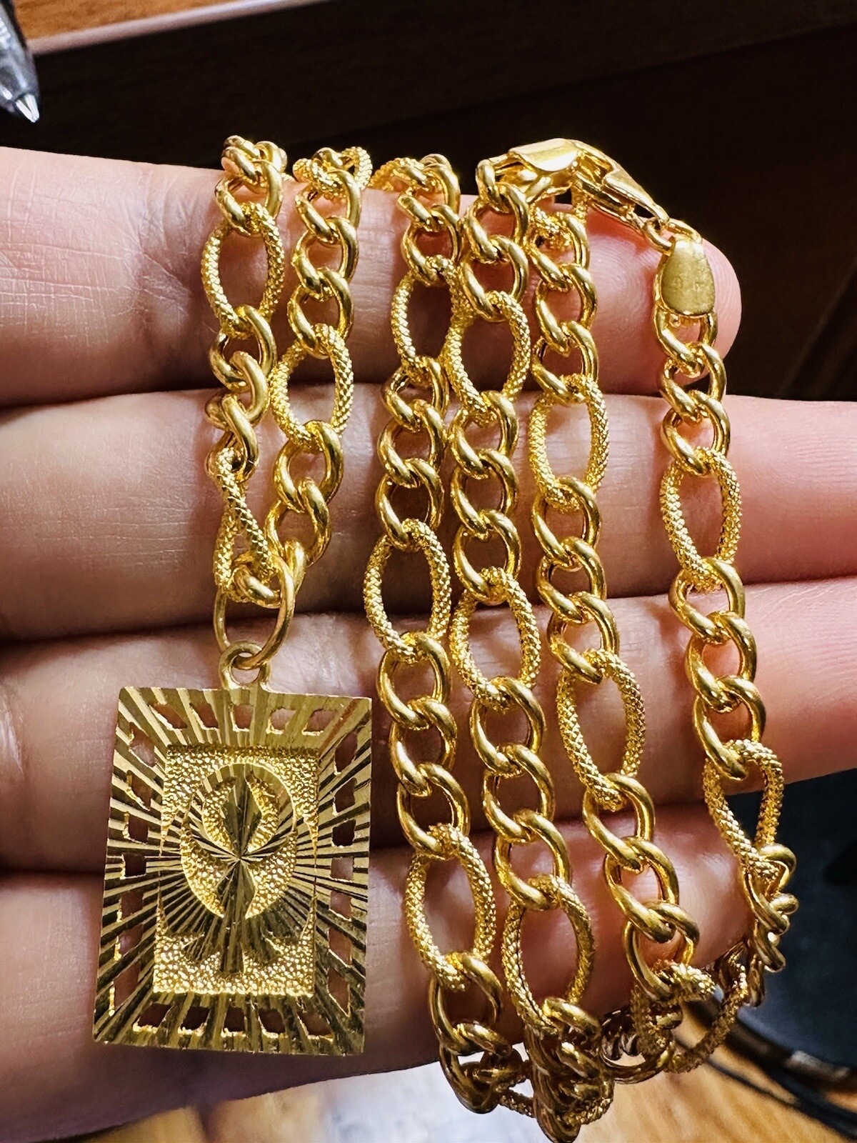 22K 916 Yellow Saudi Gold 18” long Women’s Devine Allah Set Necklace 5mm 14.8g