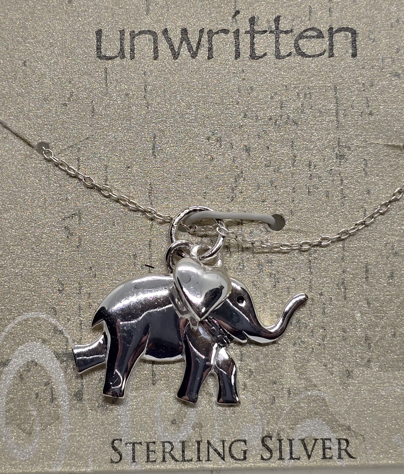 Brand New NWT Unwritten Sterling Silver 925 Elephant Pendant with Chain