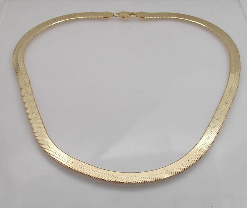 Technibond 7mm Herringbone Chain Necklace 14K Yellow Gold Plated Sterling Silver