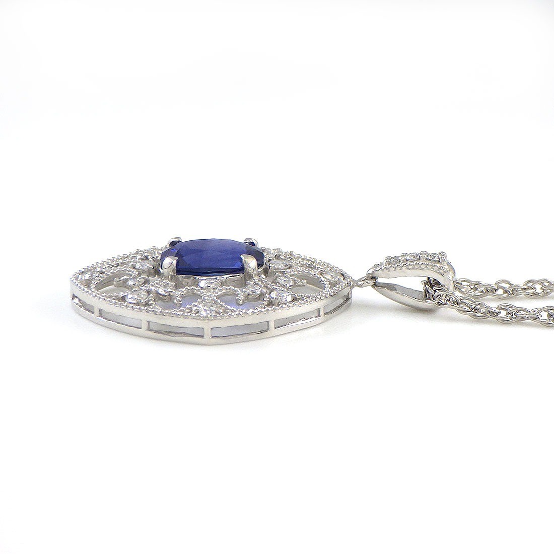 Fine Jewelry Necklace Oval Cut Blue Sapphire Diamond PT900 PT850