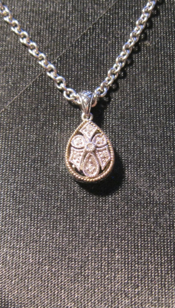 A. CANDELA STERLING SILVER & DIAMOND PENDANT W/19″ ADJ. CABLE CHAIN! AUTHENTIC!