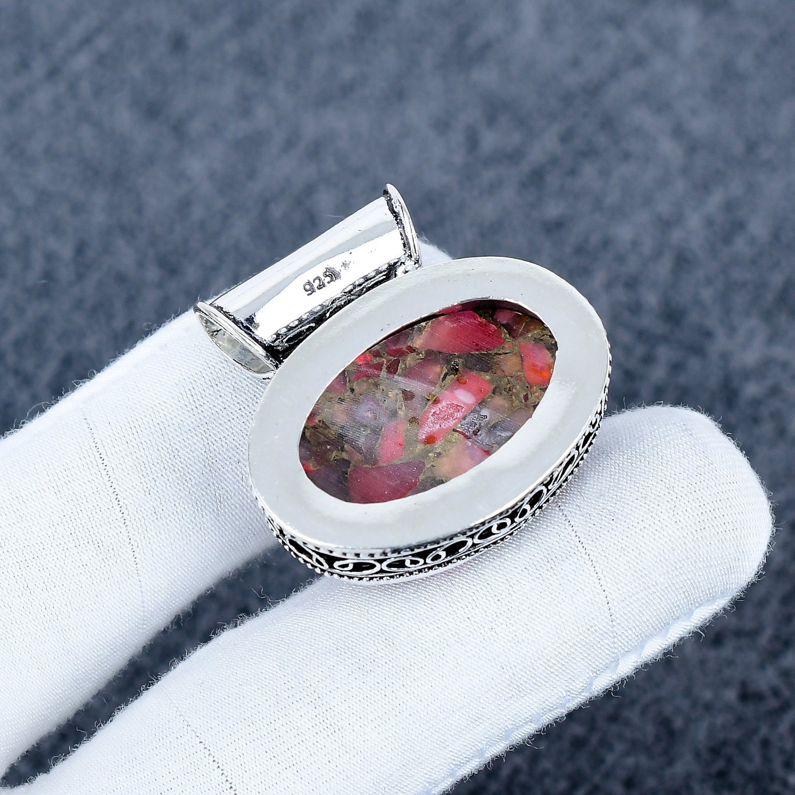 Orange Copper Turquoise Pendant Gemstone Handmade 925 Sterling Silver Jewelry