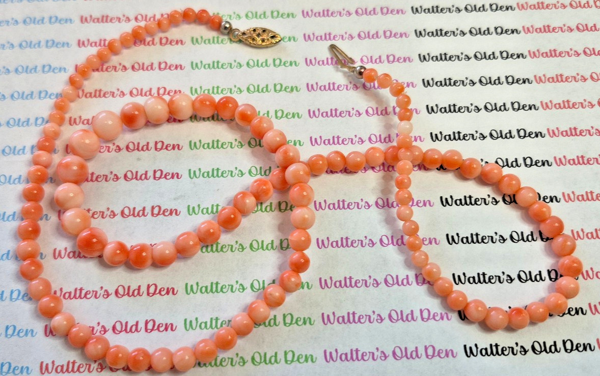Hawaiian Pink Coral Necklace, 21″, Angel-Skin Color, From Maui In Mid-1980s