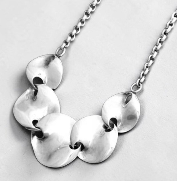 ZINA of BEVERLY HILLS Sterling Silver GRADUATED MOBIUS DISCS Rolo Chain Necklace