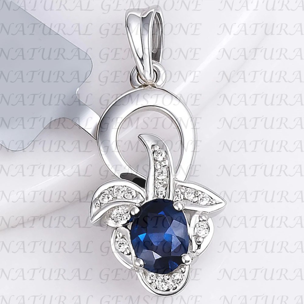 3.50Ct Oval Cut Natural Blue Sapphire and Diamond Pendant 18K White Gold Plated