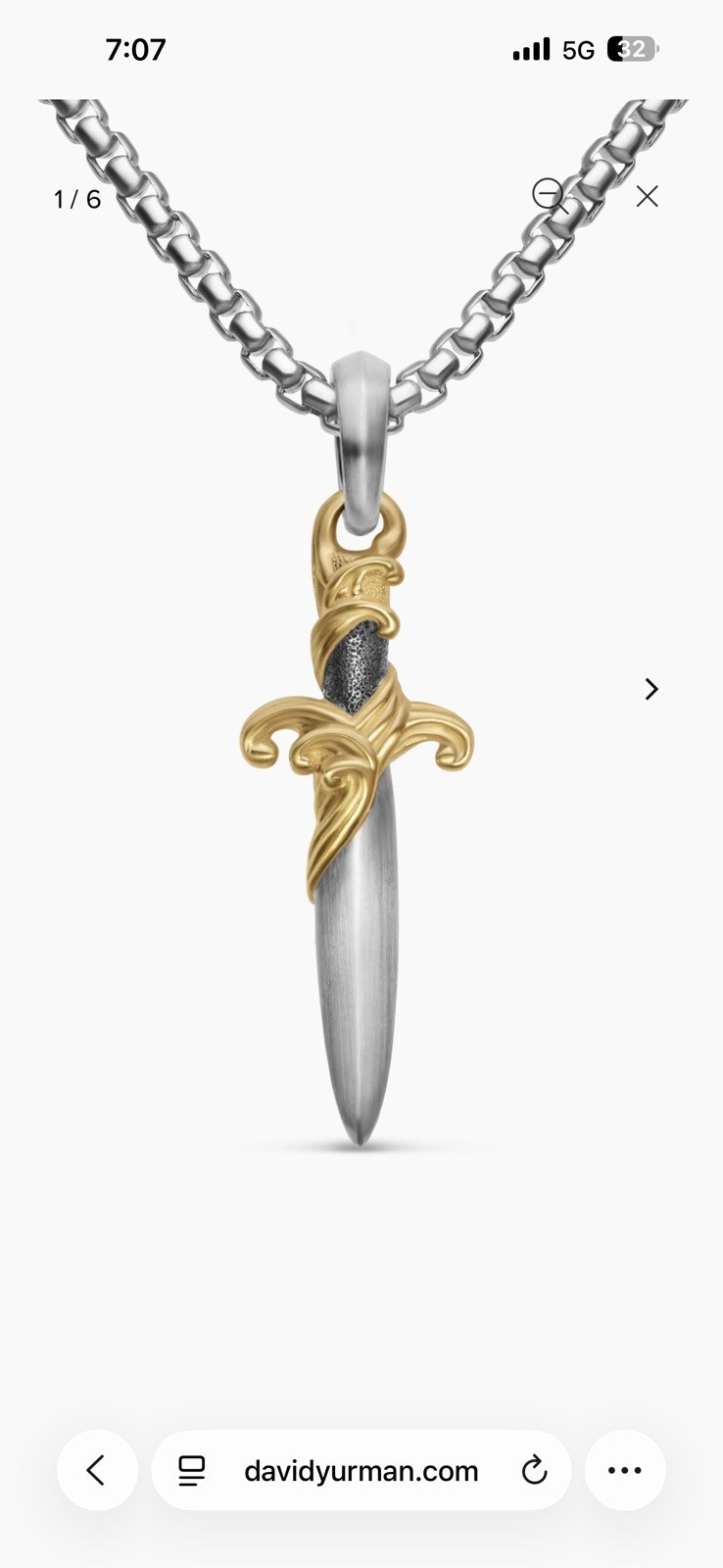 David Yurman Waves 18k Dagger Amulet 44mm