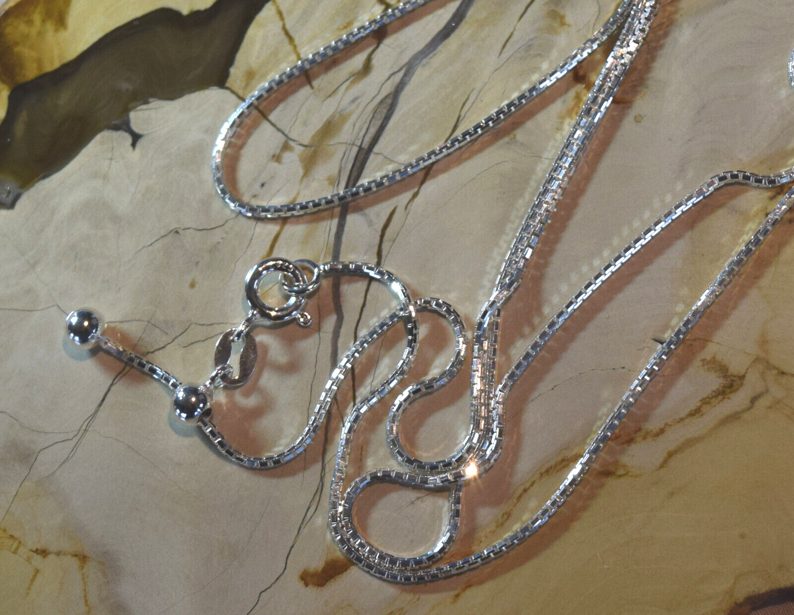 Adjustable 1mm 8 Sided Box Chain Necklace 925 Sterling Silver 16″ to 22″ Slide
