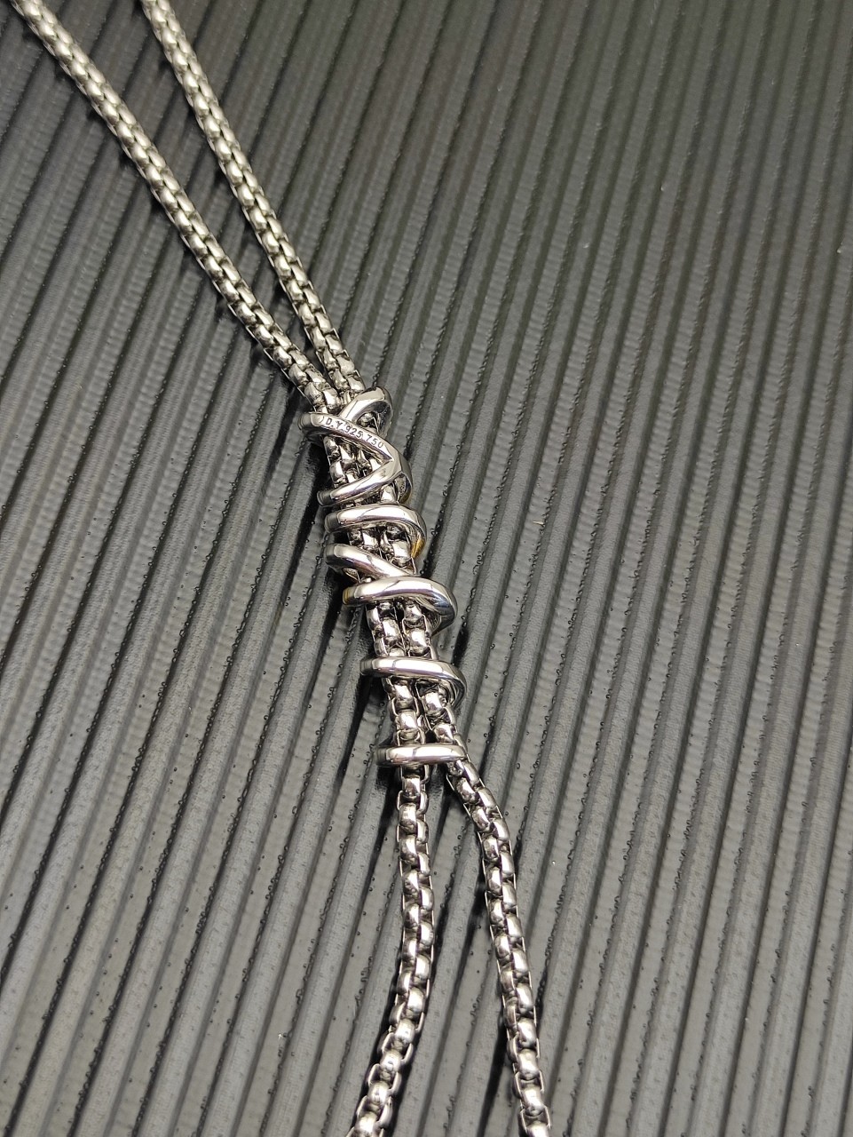 David Yurman Intertwined Lariat Pendant 925Silver 18K Gold Diamond Necklace 55cm
