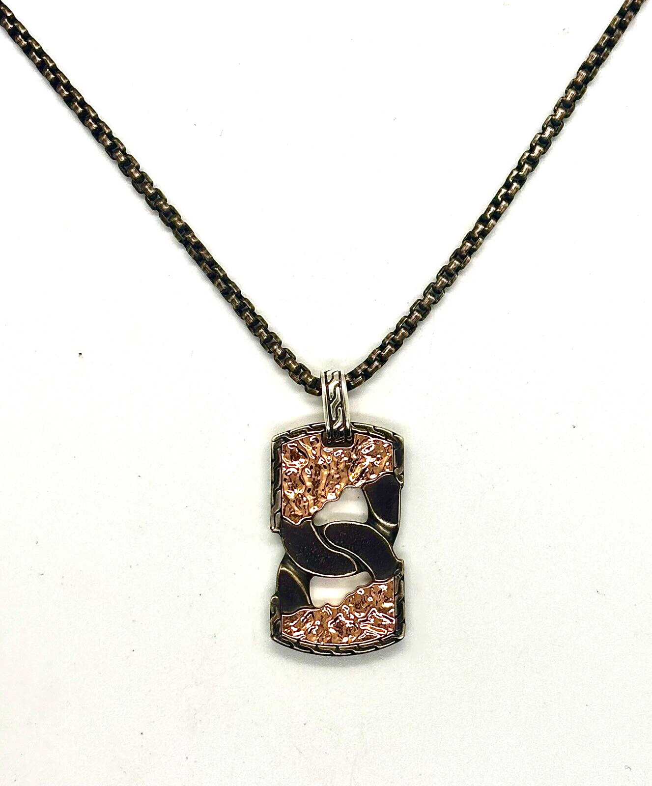 JOHN HARDY Classic Chain St. Silver & Bronze Box Chain Dog Tag Pendant #64