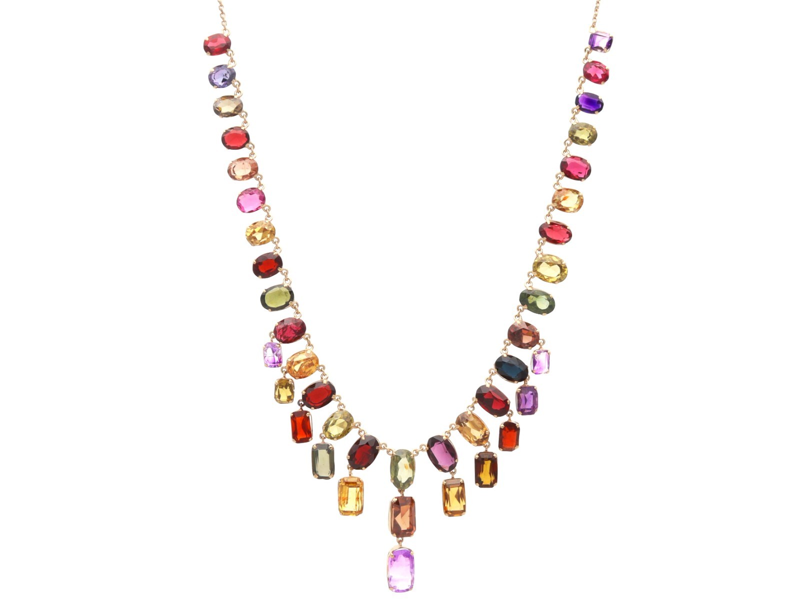 60.69Ct Zircon 6.63Ct Amethyst and 0.93Ct Iolite 9k Rose Gold Fringe Necklace