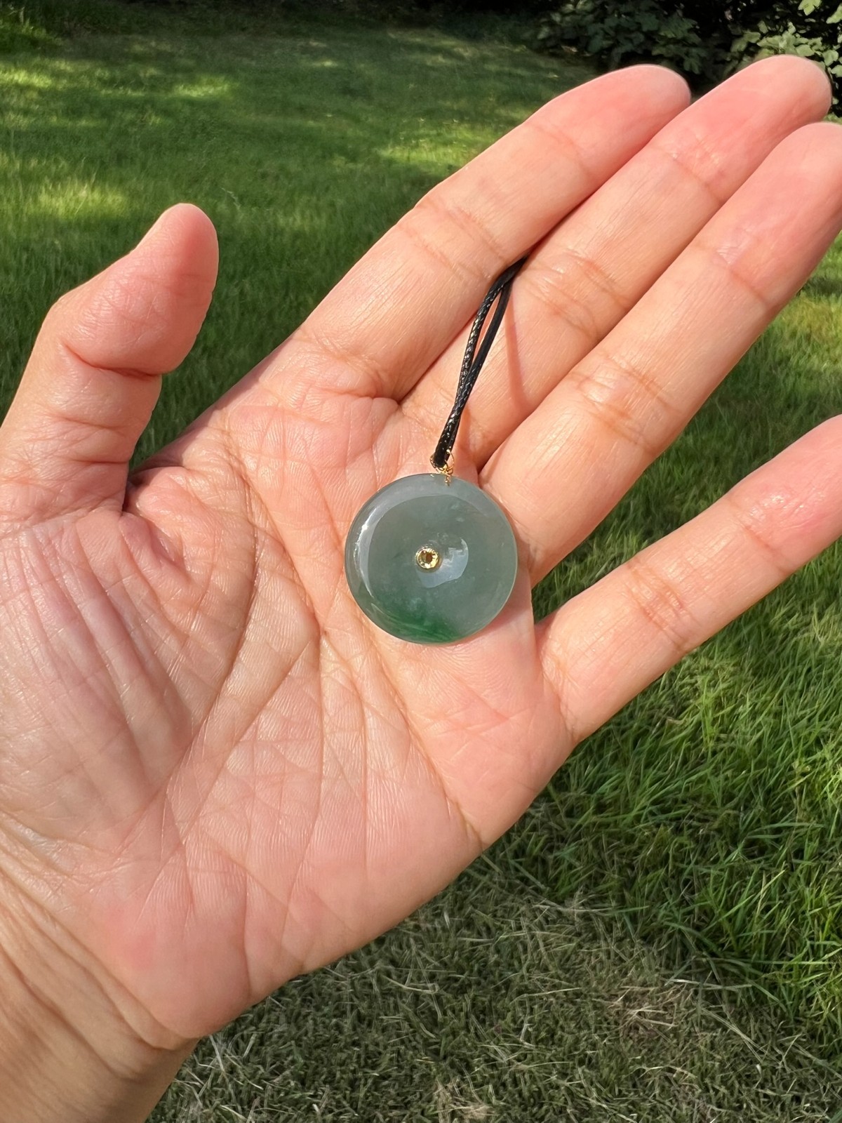 18k Solid Gold 100% Natural Grade A Jadeite Jade PingAn Pendant H70 a