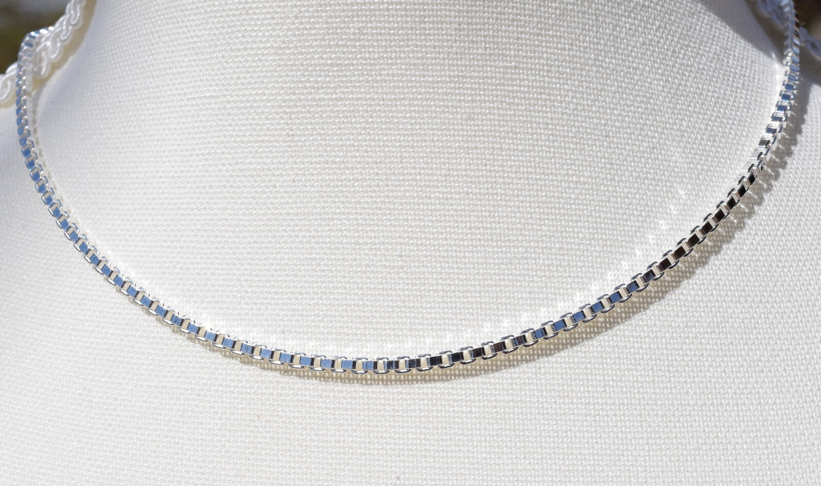 2.4mm Box Chain Italian 925 Sterling Silver Chain 16″ with Spring Ring Clasp