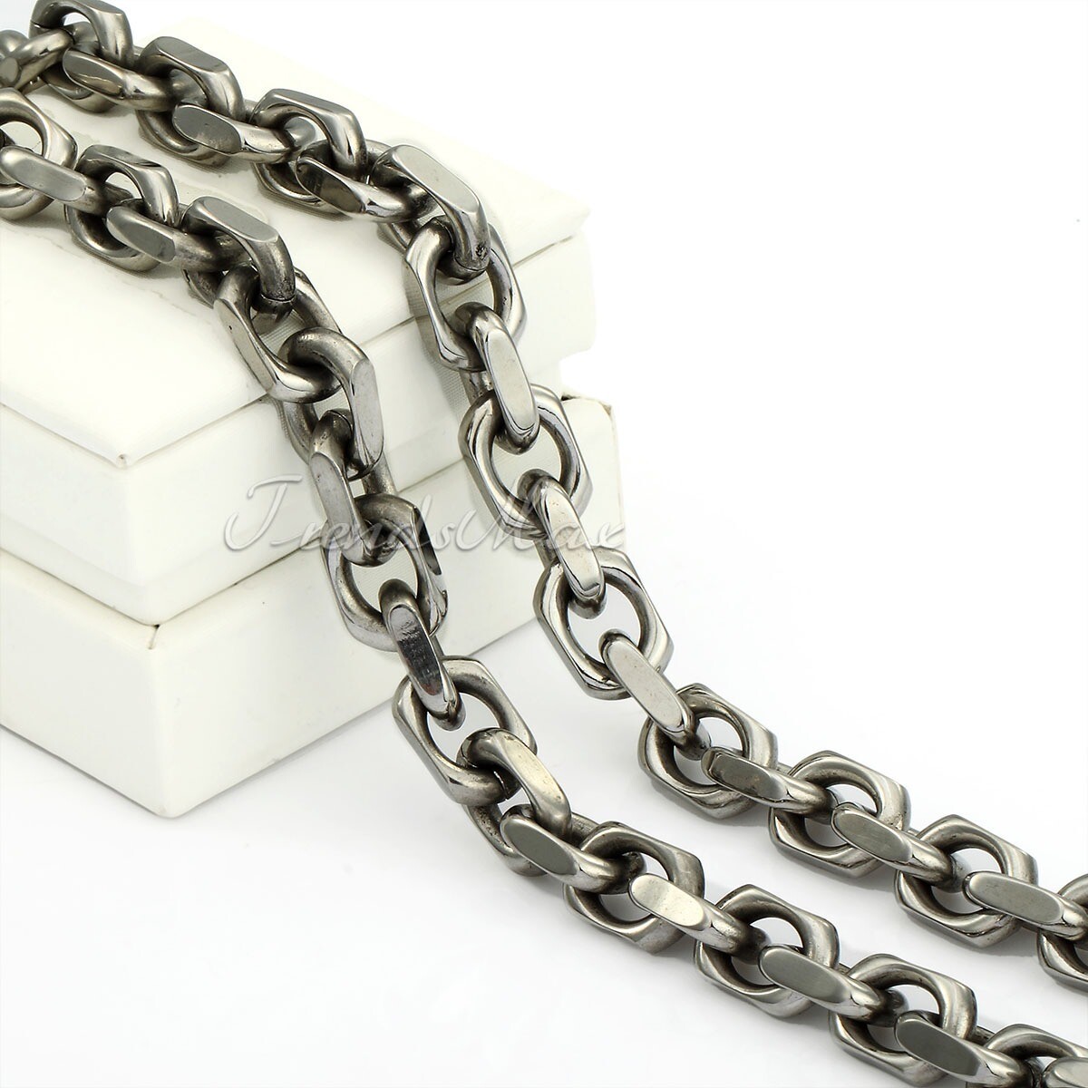 Silver Tone CABLE Link Necklace Heavy Stainless Steel Chain T/O Toggle 26 inch