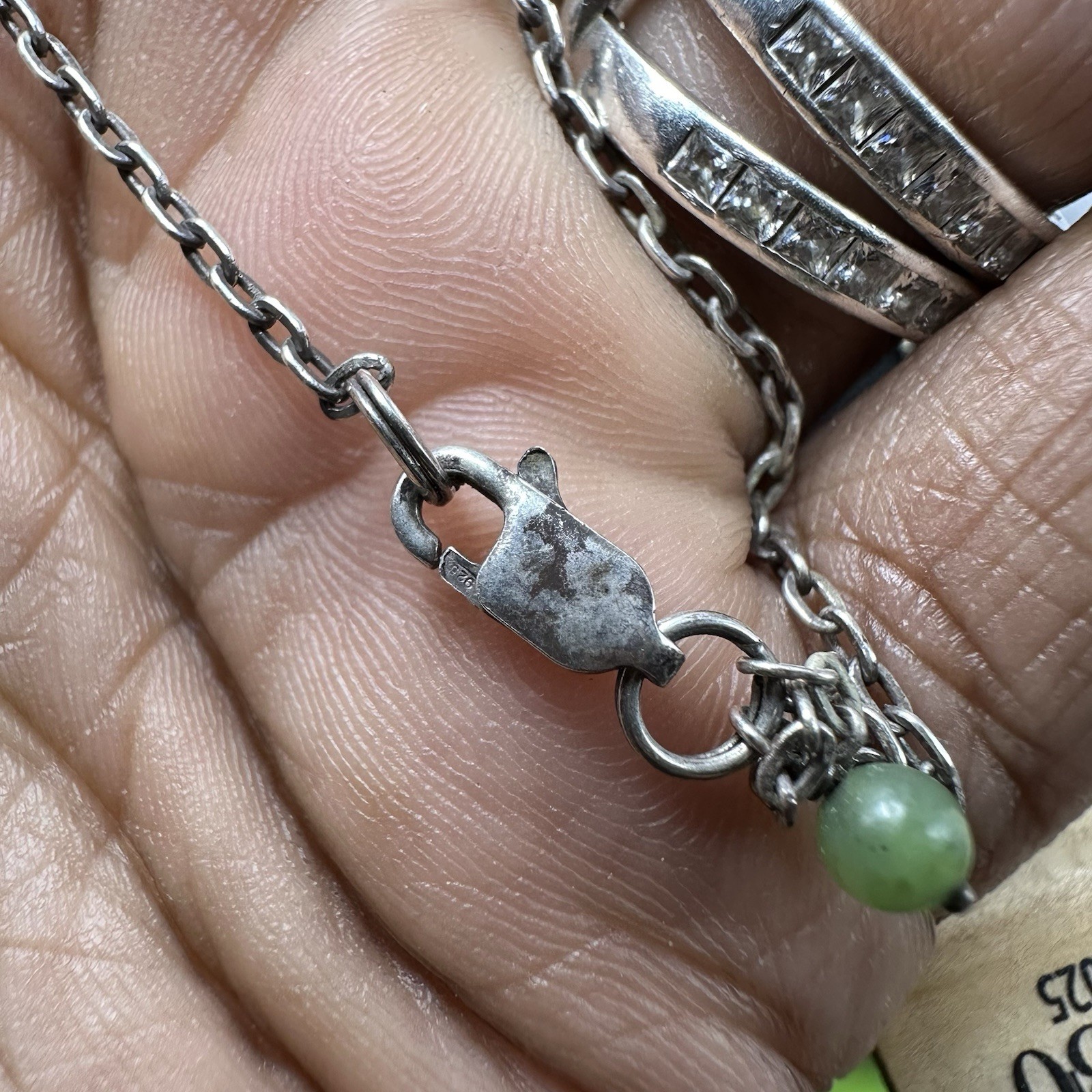 Sterling Silver Mixed Gemstone Pearl Station Necklace Dangling Multicolor Beads