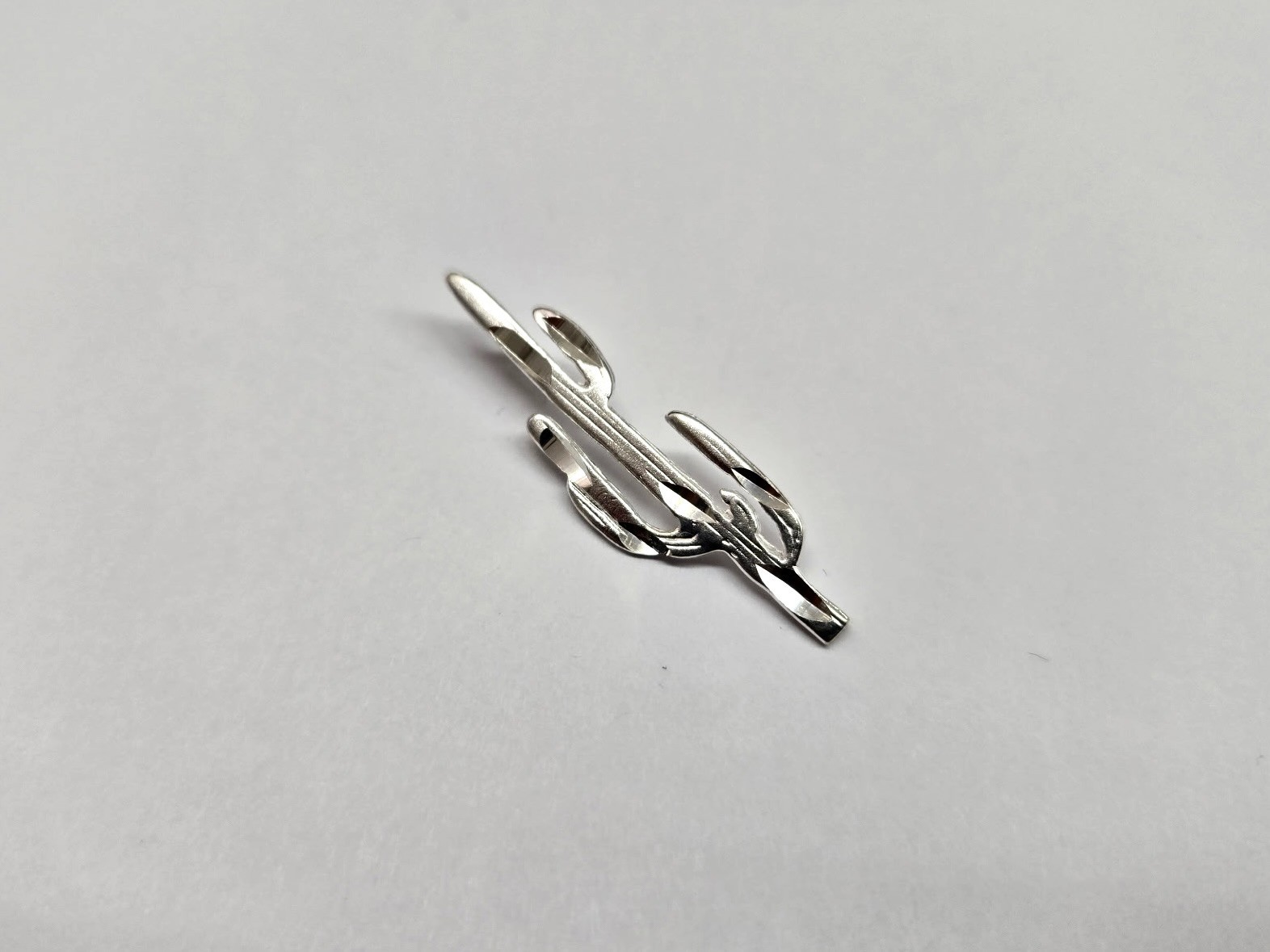 925 Sterling Silver Large Saguaro Cactus Pendant 1 1/2 Inch (38mm) Tall