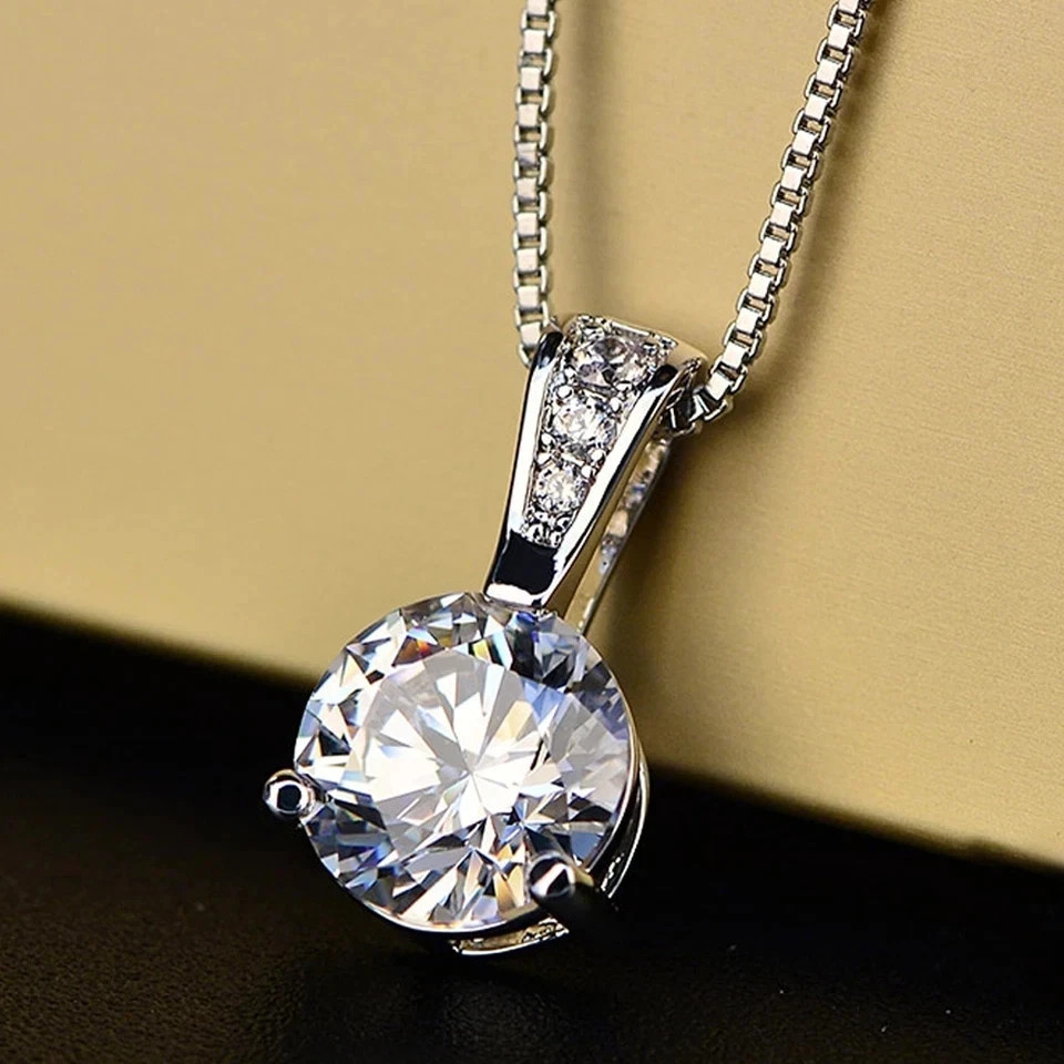 3CT Round Cut Lab Created Diamond Women Solitarie Pendant 14k White Gold Plated