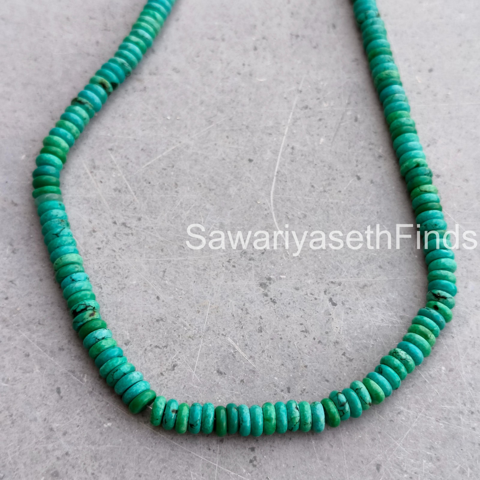 Handmade Arizona Turquoise Rondelle Necklace, 6mm Smooth Gemstone, Sterling Silv