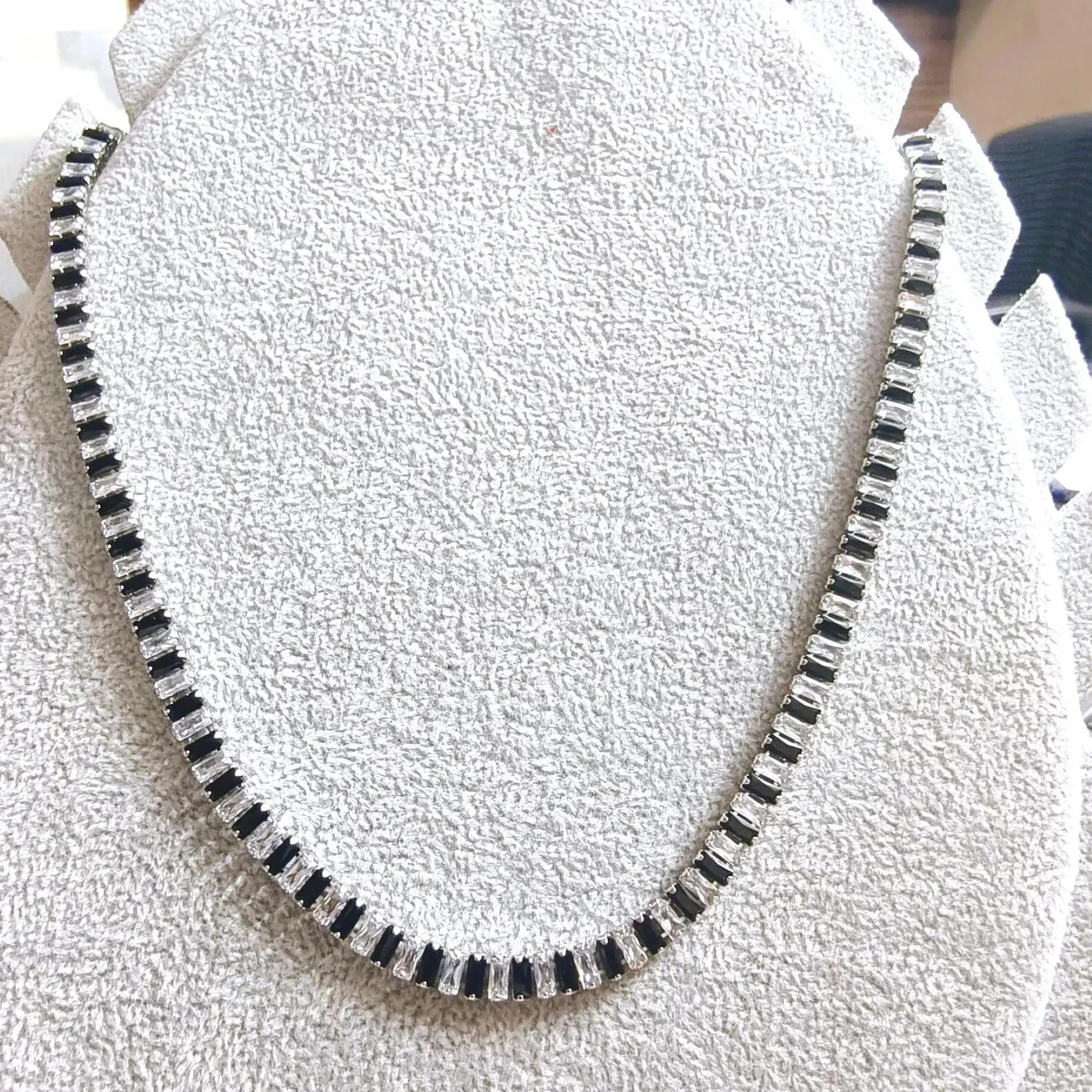 12Ct Baguette Cut Lab Created Onyx Women’s Tennis Necklace 14K White Gold Finish