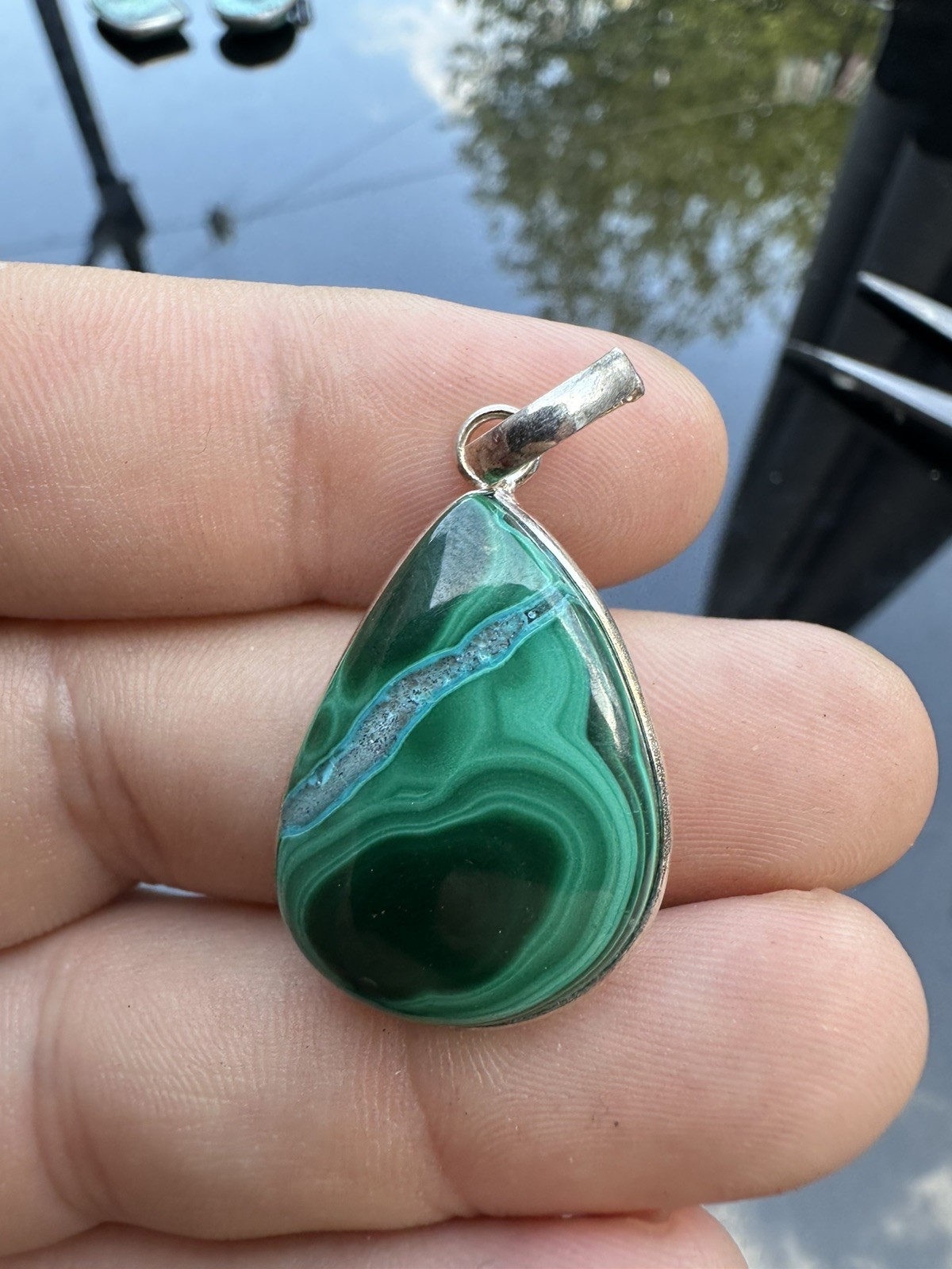 Malachite Chrysocolla 925 Sterling Silver Pendant Natural C3