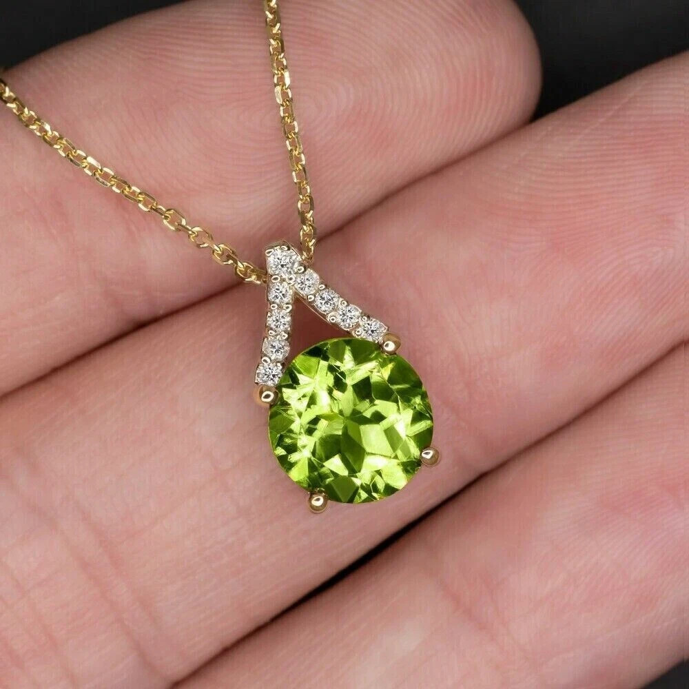 Peridot 1.50Ct LabCreated Diamond Round Solitaire Pendant 14K Yellow Gold Finish