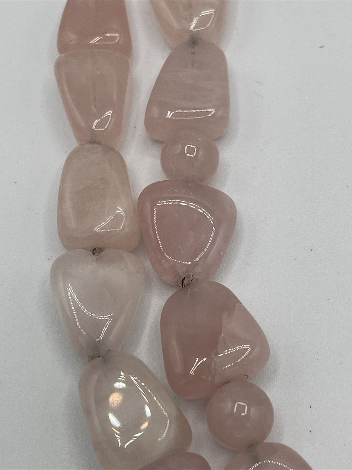 Rose Quartz Necklace Double Strand Crystal Chunky Bead Choker Sterling 925