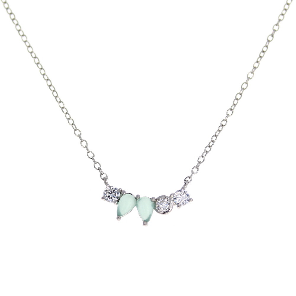 Unique Minimalism Amazonite Sterling Silver Cable Chain Necklace Adjustable 15in