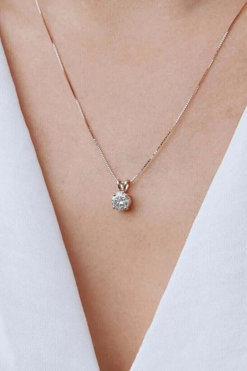 Solitaire Pendant 2Ct Round Cut Lab Created Diamond 14K Rose Gold Plated