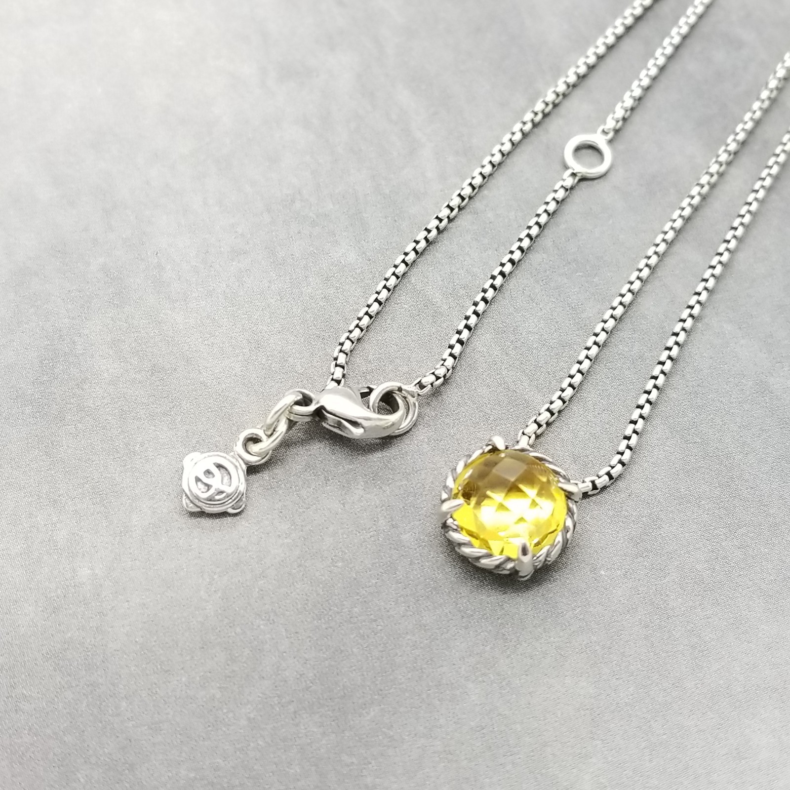 David Yurman Sterling Silver 8mm Lemon Citrine Chatelaine 17-18 Inch Necklace