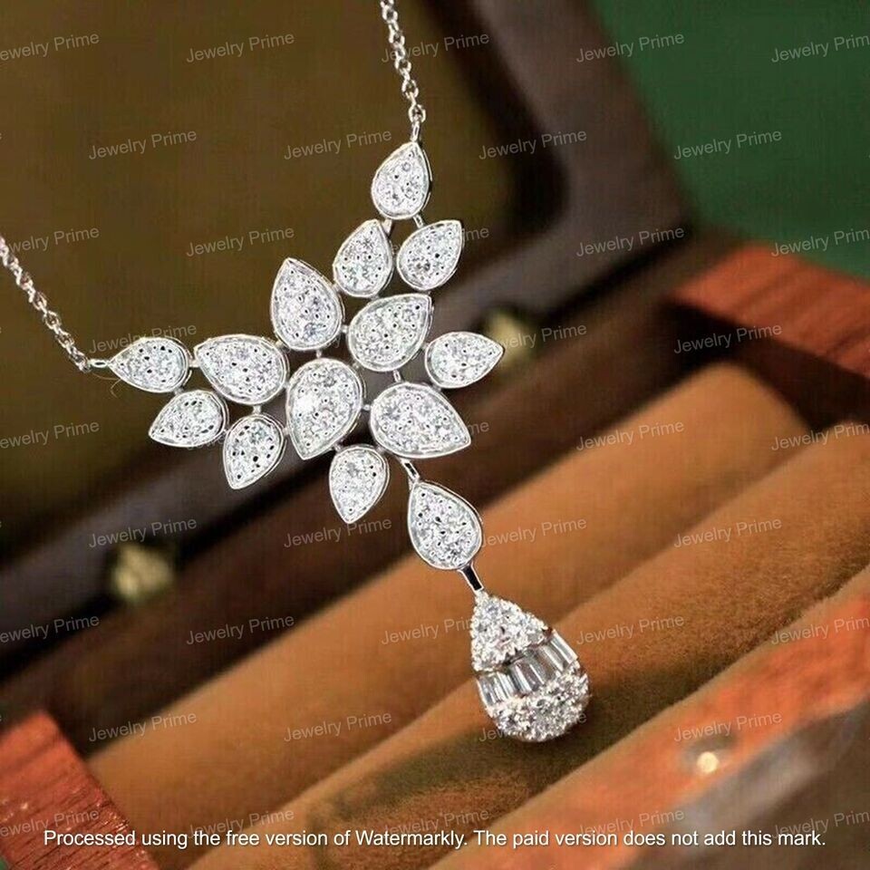 4Ct Round Cut Lab Created Diamond Cluster Pendant Necklace 14k White Gold Finish