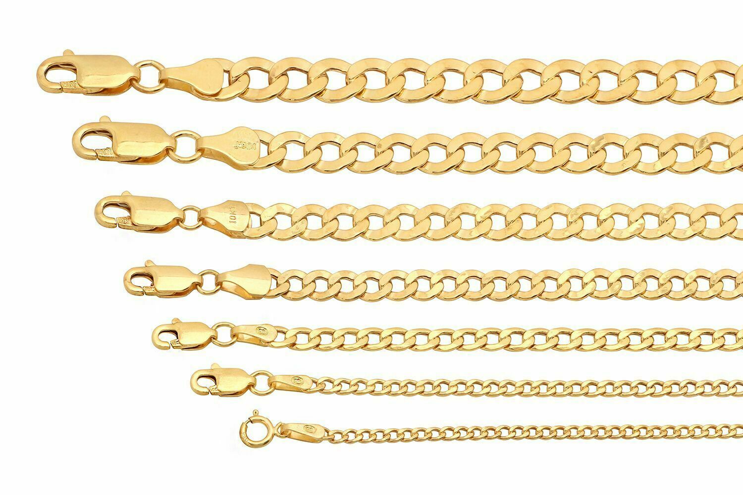 BRAND NEW 10k Yellow Gold 2mm-7.5mm Cuban Curb Link Chain Necklace16″-30″ Hollow