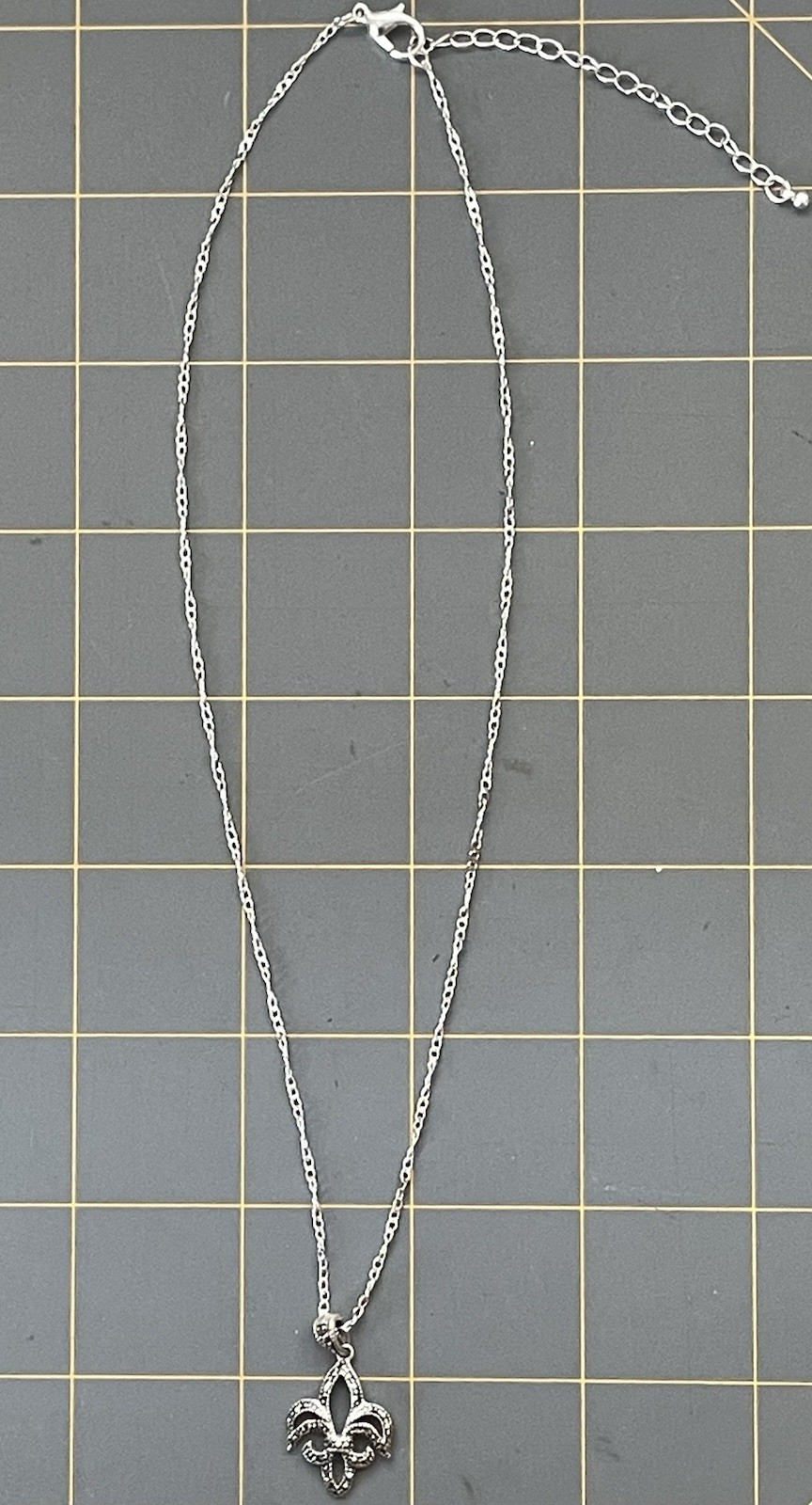 Sterling Silver Marcasite Fleur De Lis Pendant MARKED 925 w/ Silver Plated Chain